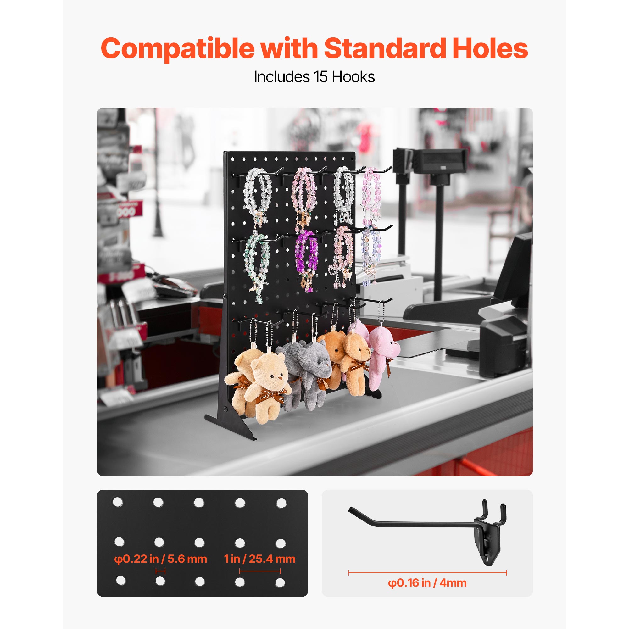 Pegboard Display Stand With 15 Hooks Pegboard Panels Display Black (1 PCS)_voghion.com